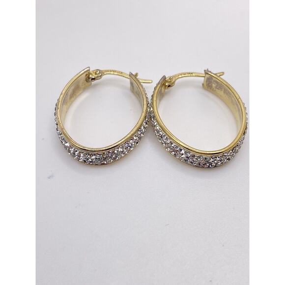 Leau Turkey Signed Gold Plated Crystal Oval Hoop Earrings 925 1/15 14K - Picture 4 of 7